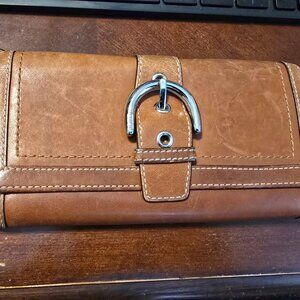 Coach Tan Leather Long Wallet Vintage Brown Silver Accents GUC Women Buckle